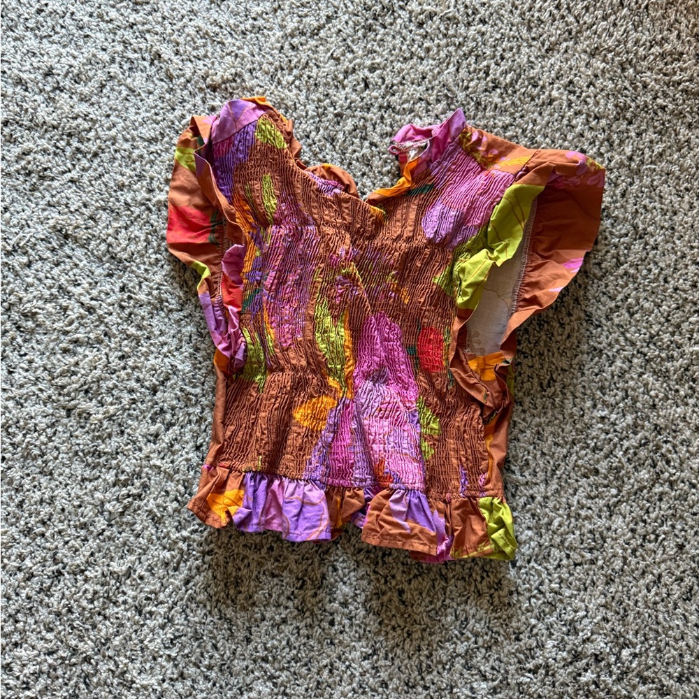 FARM Rio Multicolor Smocked Crop Top